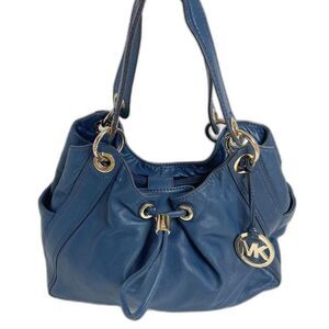 y2k Vintage Michael Kors Navy Blue Ludlow Leather Drawstring Shoulder Bag